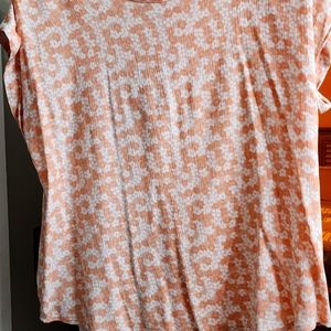 Light weight pink/peach and white blouse